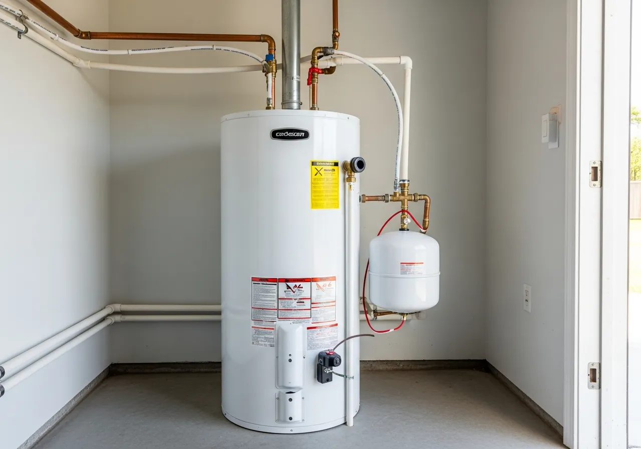 Residential tank water heater with supply piping