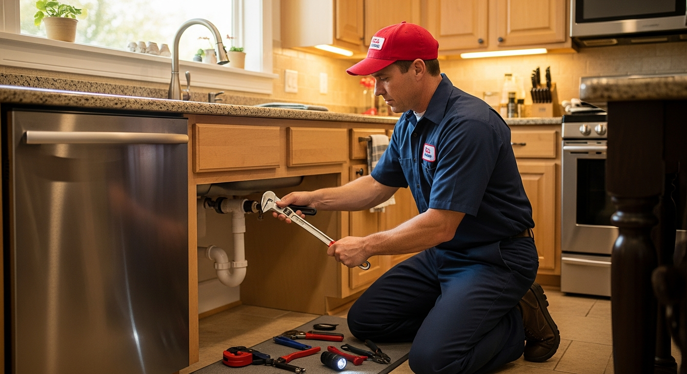 Professional plumber at work