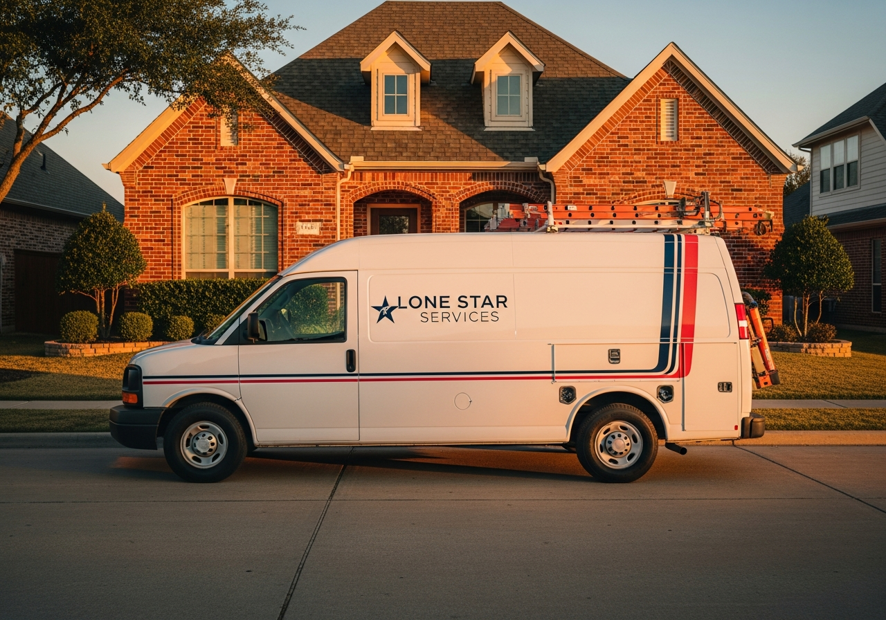 Lone Star Plumbing service van in a Fort Worth neighborhood
