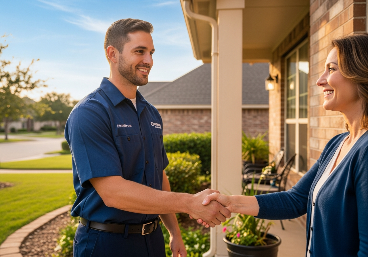 Friendly plumber greeting a homeowner
